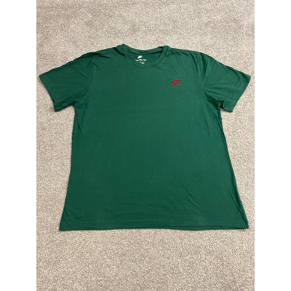 Nike T-Shirt Mens Large Green Excellent Embroidered Red‎ Logo Short Sleeve Tee